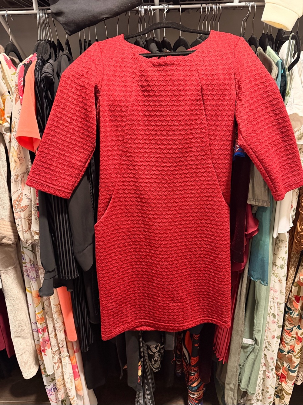 Sharagano Red Textured Shift Dress